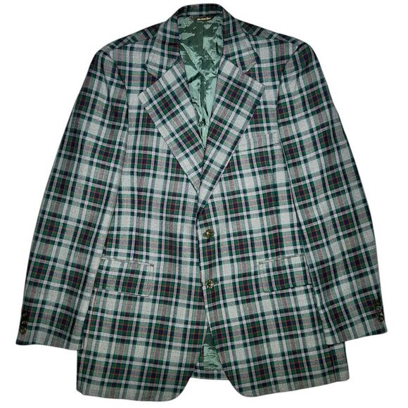 CROSSROAD CLOTHES Vintage Green Handmade Wool Plaid Sports Jacket
